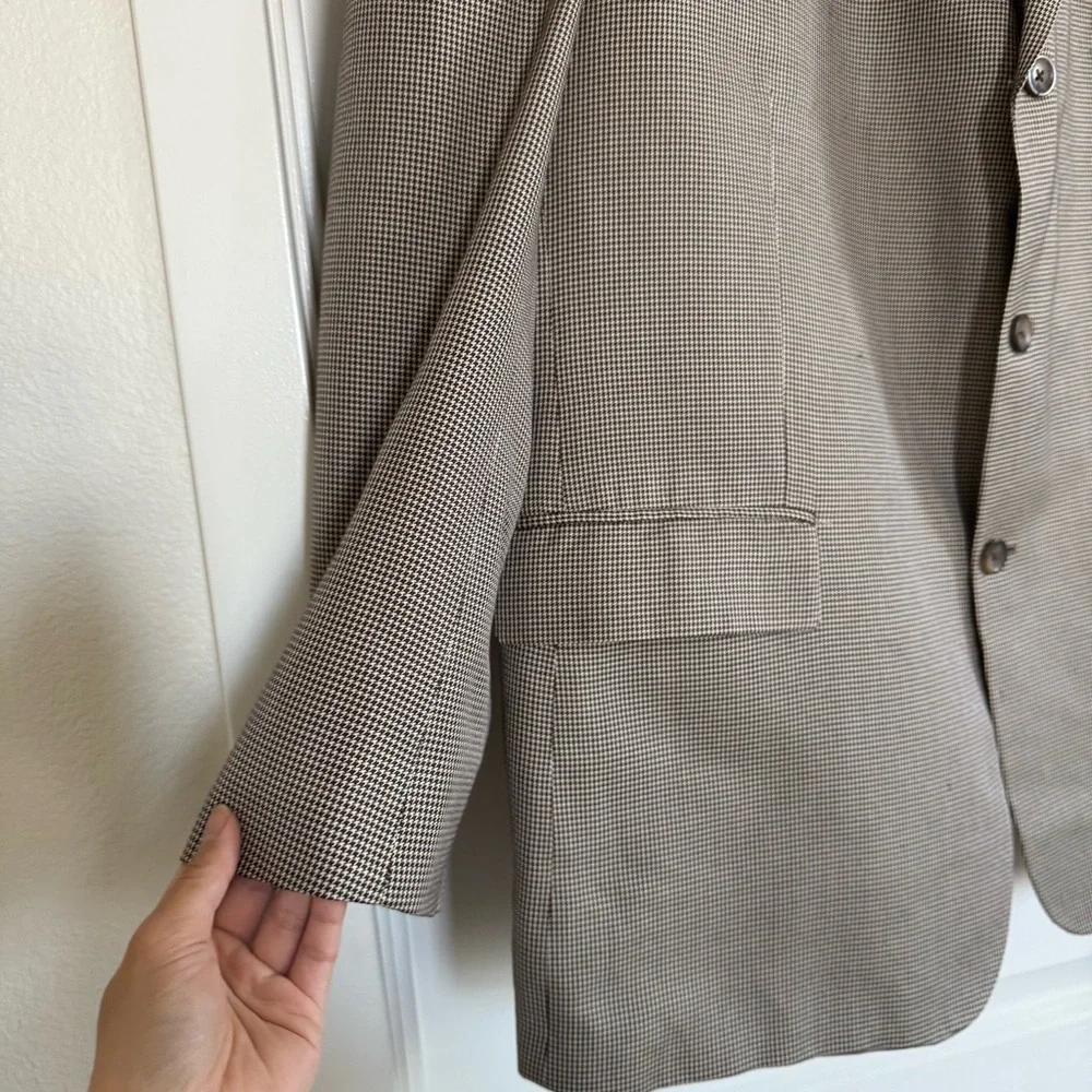 Vintage Oscar De La Renta 100% silk houndstooth tan blazer academia 48R brown